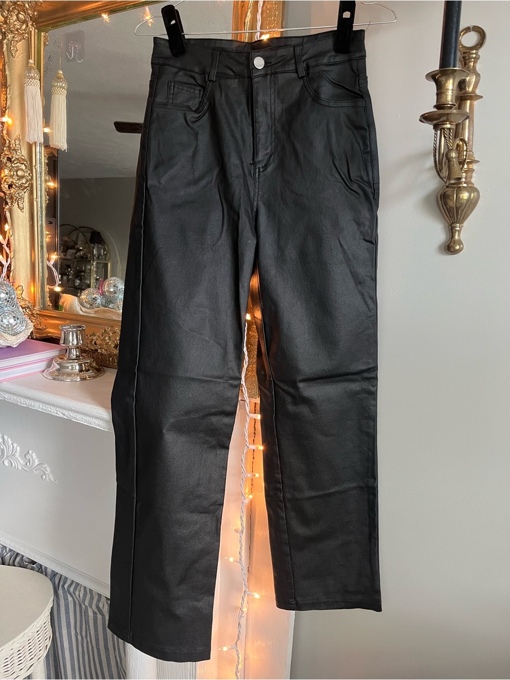 High-Rise Faux Leather Black Straight-Leg Pants — Classic Everyday Essential